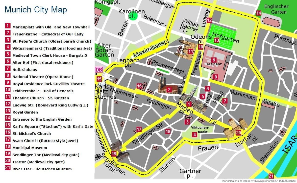 mapa munich city center atrakcie
