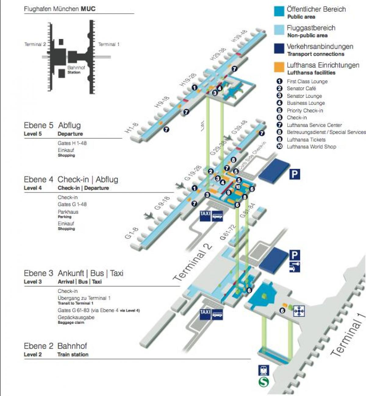 Mapa mníchovského letiska lufthansa