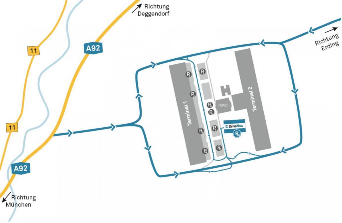 mníchovského letiska, požičovňa áut mapu